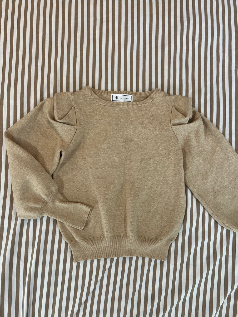 Puff Sleeve Crewneck Sweater in Camel